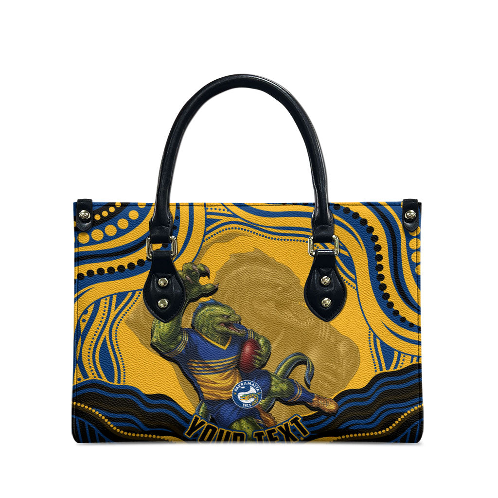 Personalized Parramatta Eels Leather Bag Aboriginal Dot Art - Dreamtime Rugby Mascot