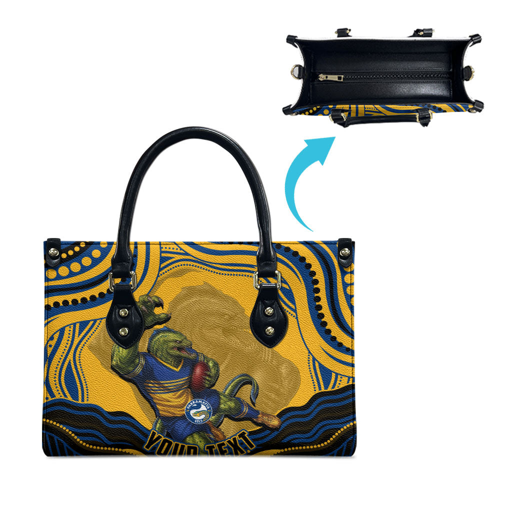 Personalized Parramatta Eels Leather Bag Aboriginal Dot Art - Dreamtime Rugby Mascot