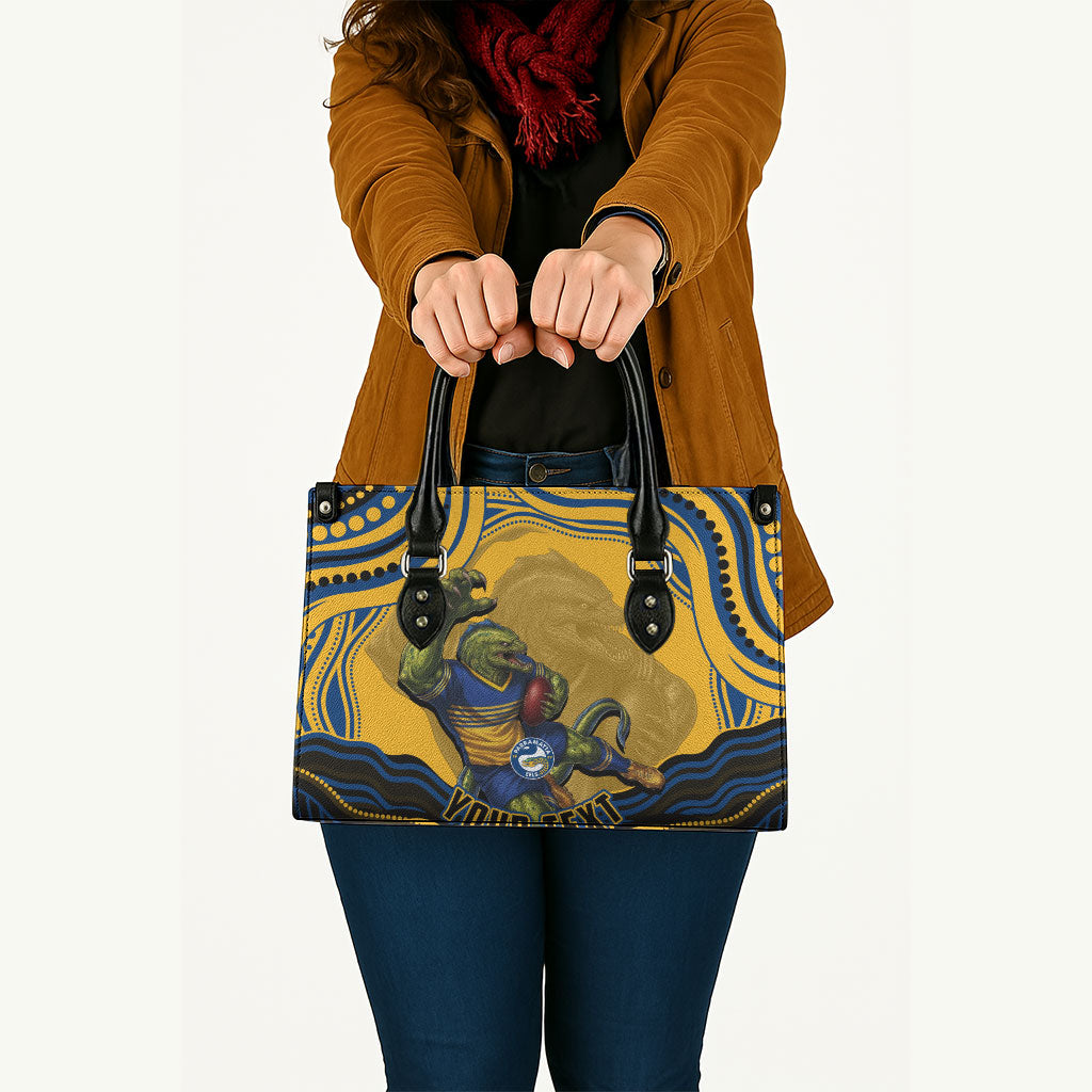 Personalized Parramatta Eels Leather Bag Aboriginal Dot Art - Dreamtime Rugby Mascot
