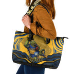 Personalized Parramatta Eels Leather Tote Bag Aboriginal Dot Art - Dreamtime Rugby Mascot