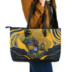 Personalized Parramatta Eels Leather Tote Bag Aboriginal Dot Art - Dreamtime Rugby Mascot