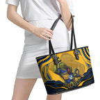 Personalized Parramatta Eels Leather Tote Bag Aboriginal Dot Art - Dreamtime Rugby Mascot