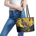 Personalized Parramatta Eels Leather Tote Bag Aboriginal Dot Art - Dreamtime Rugby Mascot