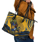 Personalized Parramatta Eels Leather Tote Bag Aboriginal Dot Art - Dreamtime Rugby Mascot