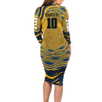Personalized Parramatta Eels Long Sleeve Bodycon Dress Aboriginal Dot Art - Dreamtime Rugby Mascot