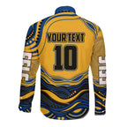 Personalized Parramatta Eels Long Sleeve Button Shirt Aboriginal Dot Art - Dreamtime Rugby Mascot