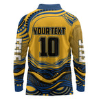 Personalized Parramatta Eels Long Sleeve Polo Shirt Aboriginal Dot Art - Dreamtime Rugby Mascot
