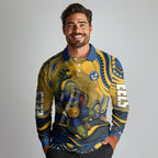 Personalized Parramatta Eels Long Sleeve Polo Shirt Aboriginal Dot Art - Dreamtime Rugby Mascot