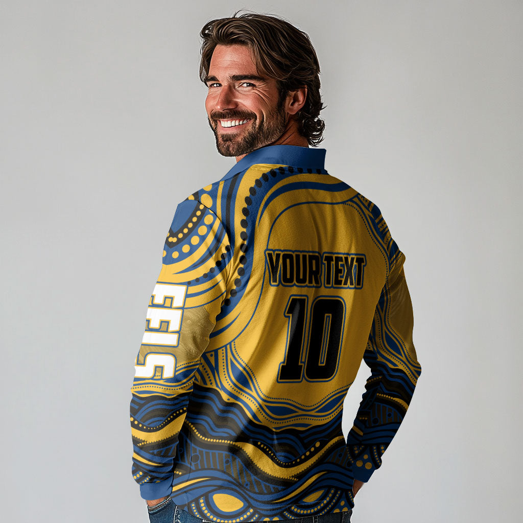 Personalized Parramatta Eels Long Sleeve Polo Shirt Aboriginal Dot Art - Dreamtime Rugby Mascot