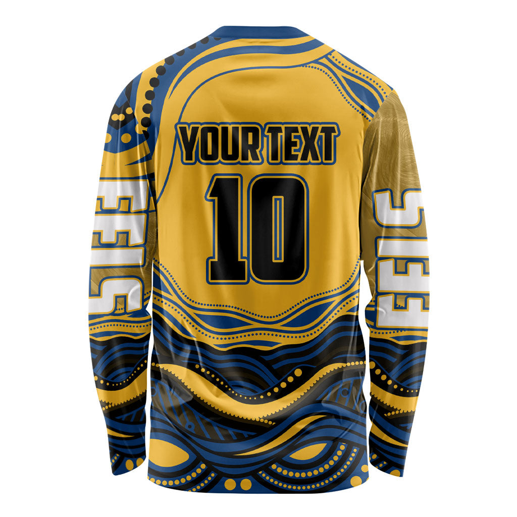 Personalized Parramatta Eels Long Sleeve Shirt Aboriginal Dot Art - Dreamtime Rugby Mascot