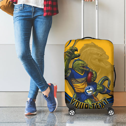 Personalized Parramatta Eels Luggage Cover Aboriginal Dot Art - Dreamtime Rugby Mascot