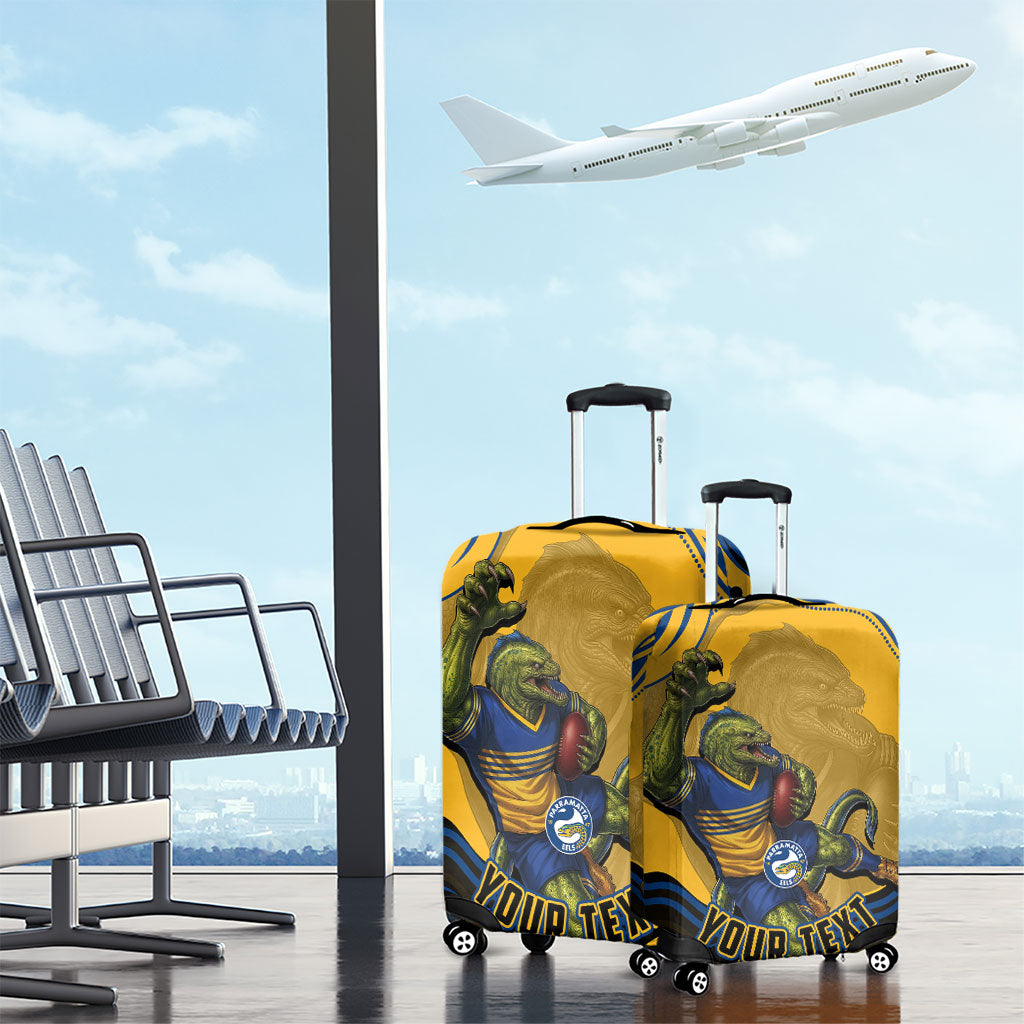 Personalized Parramatta Eels Luggage Cover Aboriginal Dot Art - Dreamtime Rugby Mascot