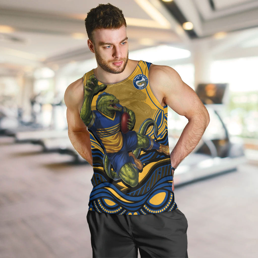 Personalized Parramatta Eels Men Tank Top Aboriginal Dot Art - Dreamtime Rugby Mascot