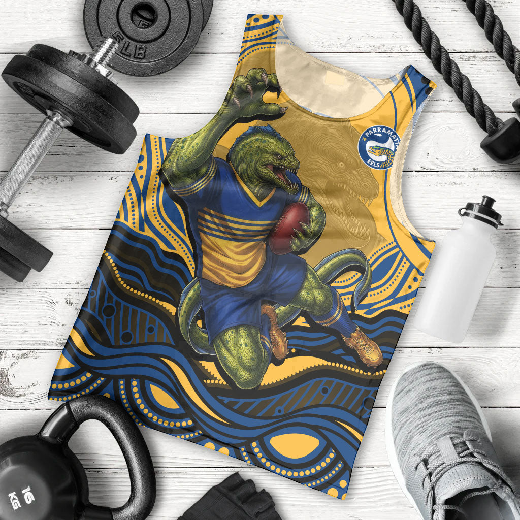 Personalized Parramatta Eels Men Tank Top Aboriginal Dot Art - Dreamtime Rugby Mascot