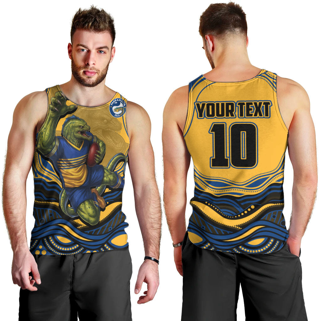 Personalized Parramatta Eels Men Tank Top Aboriginal Dot Art - Dreamtime Rugby Mascot