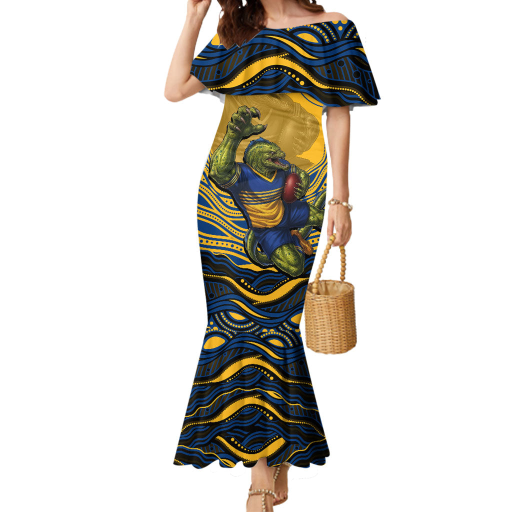 Personalized Parramatta Eels Mermaid Dress Aboriginal Dot Art - Dreamtime Rugby Mascot