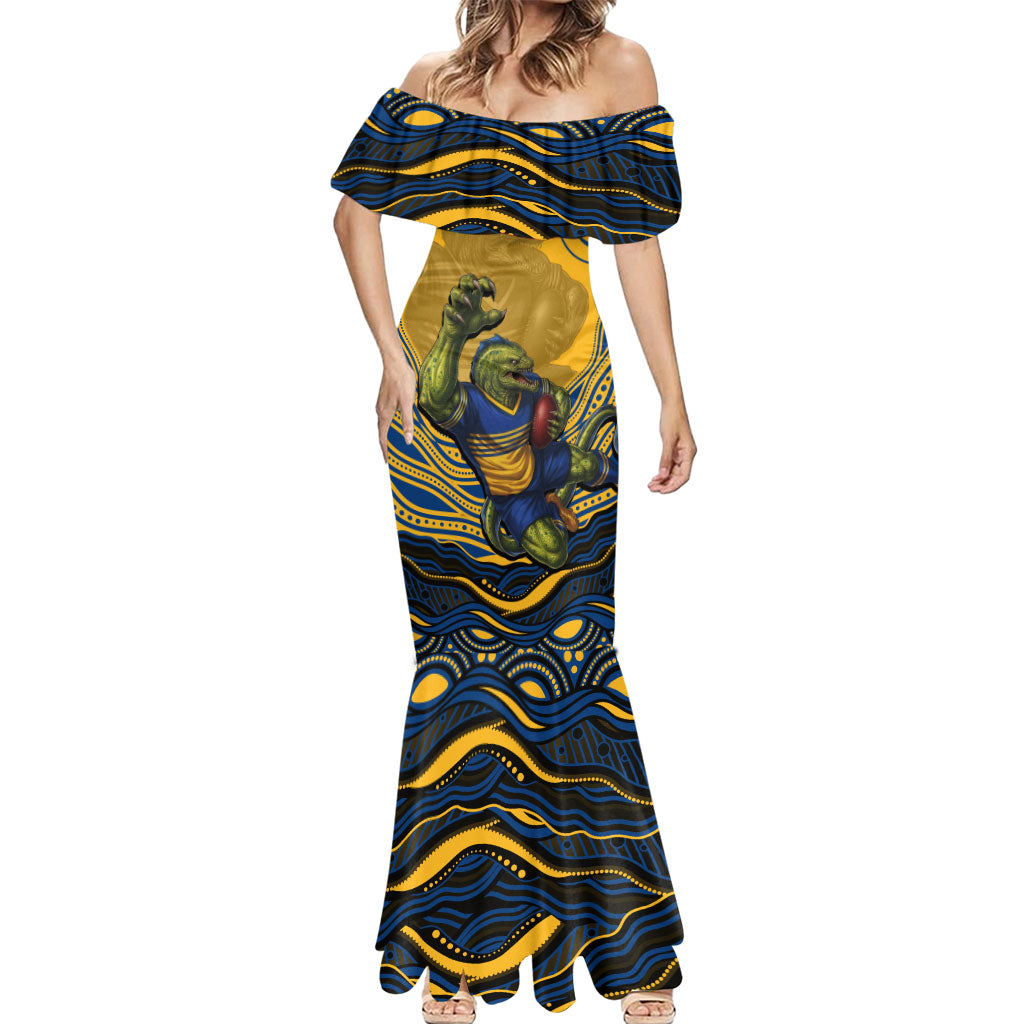 Personalized Parramatta Eels Mermaid Dress Aboriginal Dot Art - Dreamtime Rugby Mascot