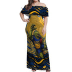Personalized Parramatta Eels Off Shoulder Maxi Dress Aboriginal Dot Art - Dreamtime Rugby Mascot