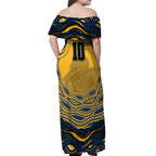 Personalized Parramatta Eels Off Shoulder Maxi Dress Aboriginal Dot Art - Dreamtime Rugby Mascot