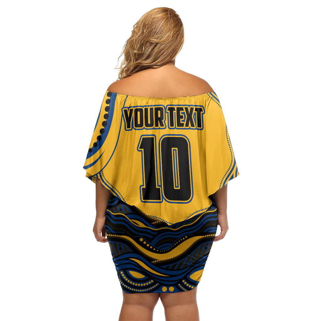 Personalized Parramatta Eels Off Shoulder Short Dress Aboriginal Dot Art - Dreamtime Rugby Mascot