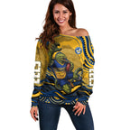 Personalized Parramatta Eels Off Shoulder Sweater Aboriginal Dot Art - Dreamtime Rugby Mascot