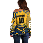 Personalized Parramatta Eels Off Shoulder Sweater Aboriginal Dot Art - Dreamtime Rugby Mascot