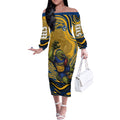 Personalized Parramatta Eels Off The Shoulder Long Sleeve Dress Aboriginal Dot Art - Dreamtime Rugby Mascot