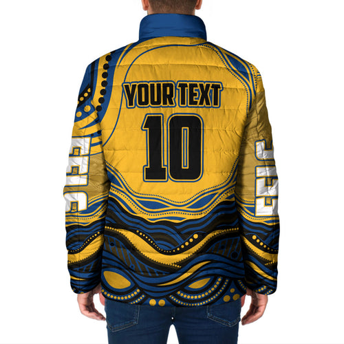 Personalized Parramatta Eels Padded Jacket Aboriginal Dot Art - Dreamtime Rugby Mascot