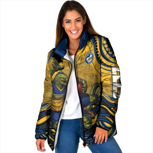 Personalized Parramatta Eels Padded Jacket Aboriginal Dot Art - Dreamtime Rugby Mascot
