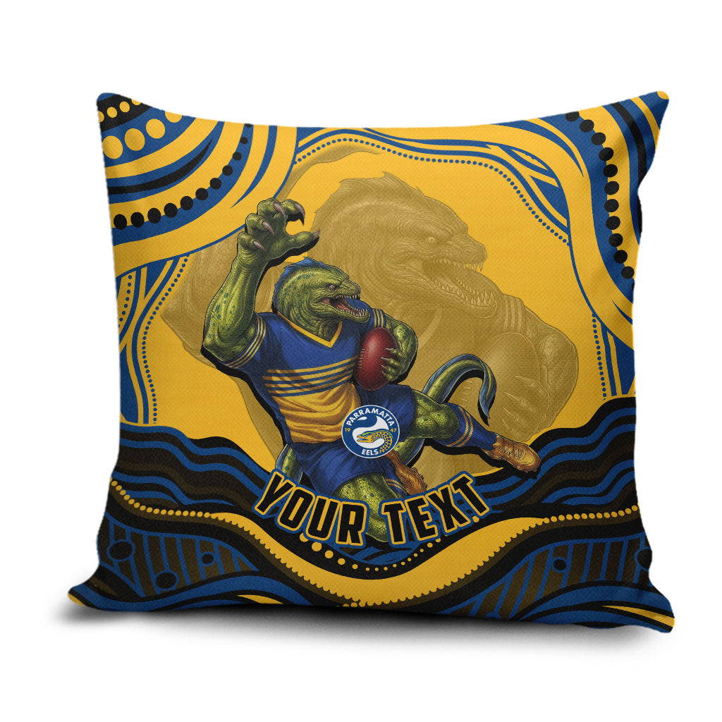 Personalized Parramatta Eels Pillow Cover Aboriginal Dot Art - Dreamtime Rugby Mascot