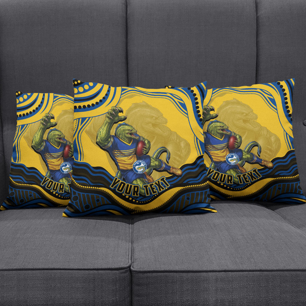 Personalized Parramatta Eels Pillow Cover Aboriginal Dot Art - Dreamtime Rugby Mascot