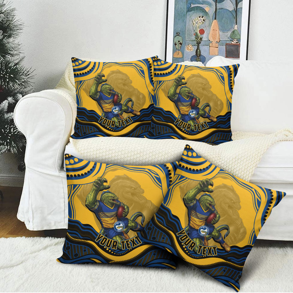 Personalized Parramatta Eels Pillow Cover Aboriginal Dot Art - Dreamtime Rugby Mascot