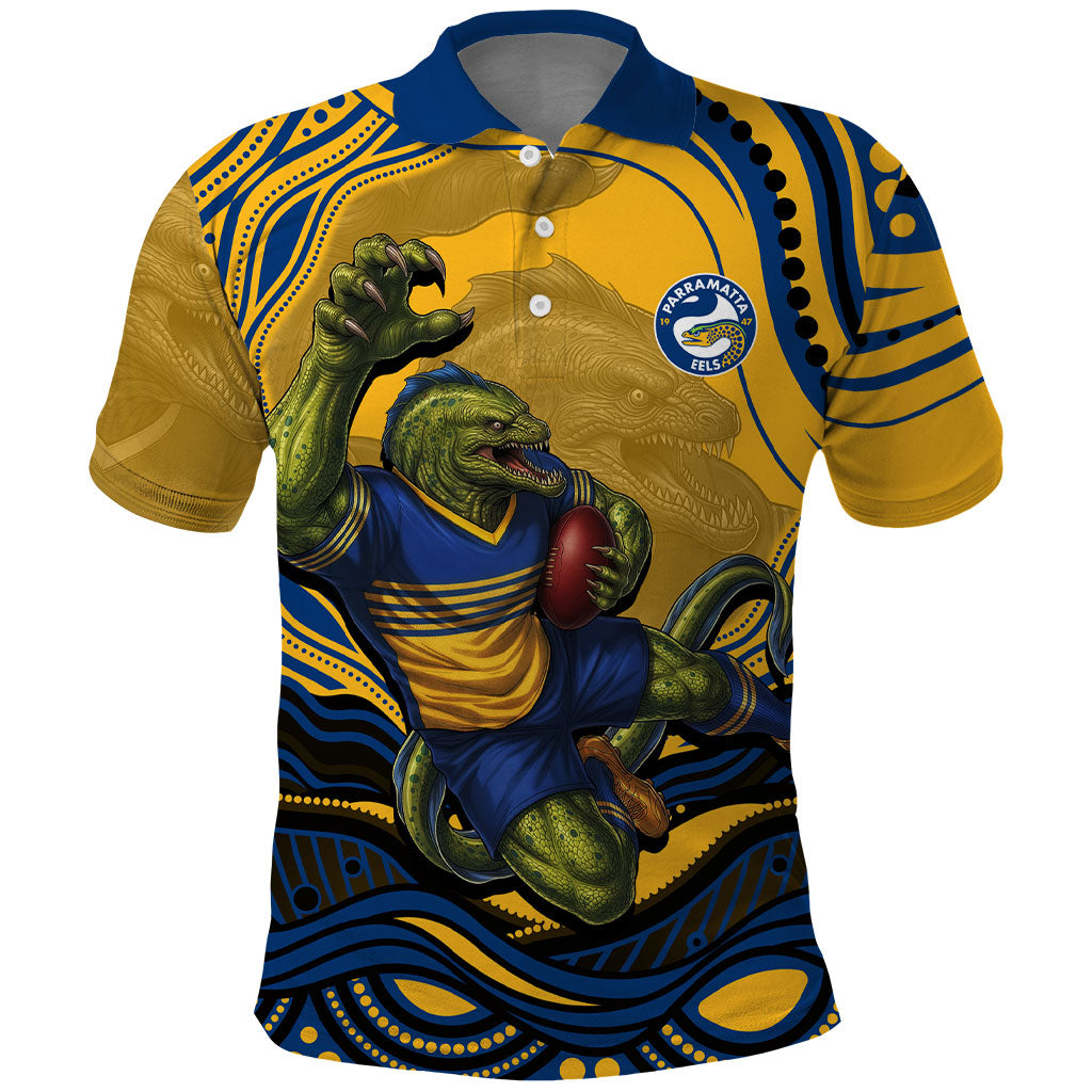 Personalized Parramatta Eels Polo Shirt Aboriginal Dot Art - Dreamtime Rugby Mascot