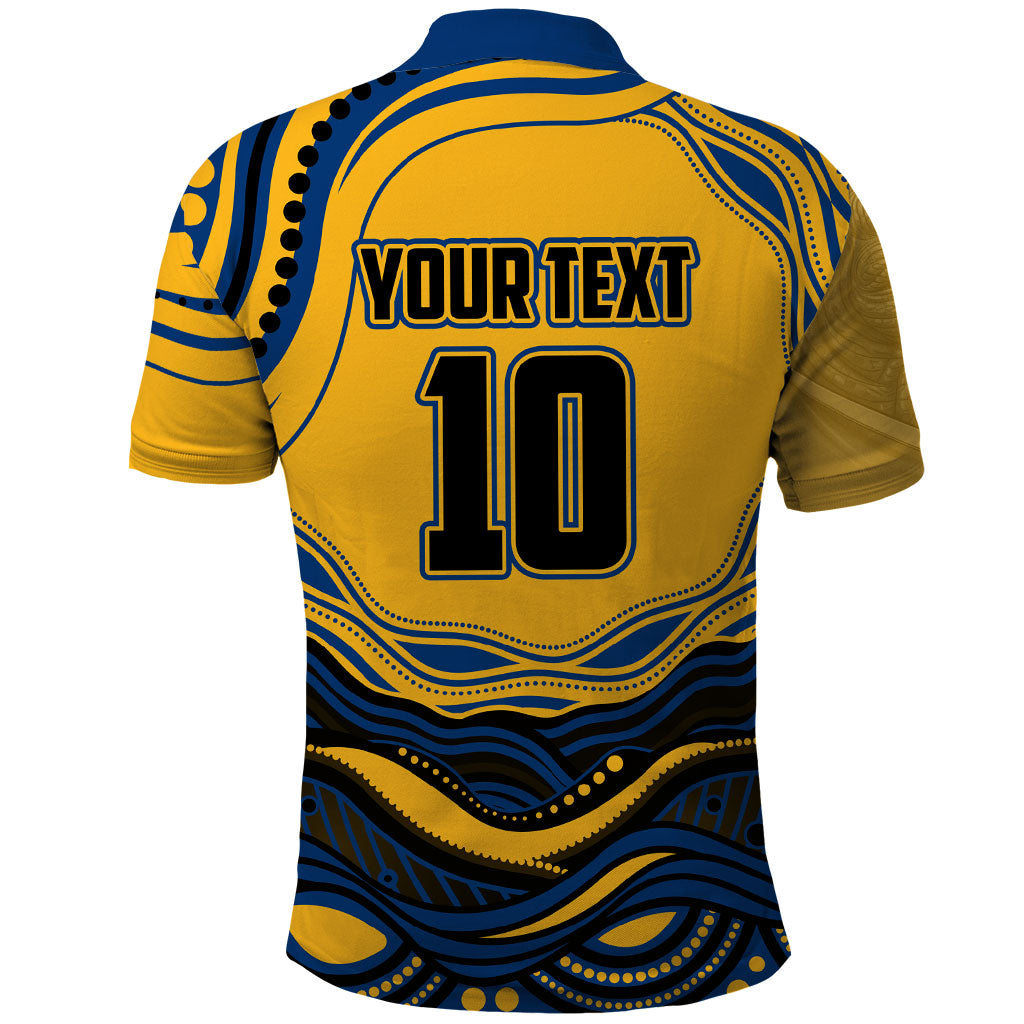 Personalized Parramatta Eels Polo Shirt Aboriginal Dot Art - Dreamtime Rugby Mascot