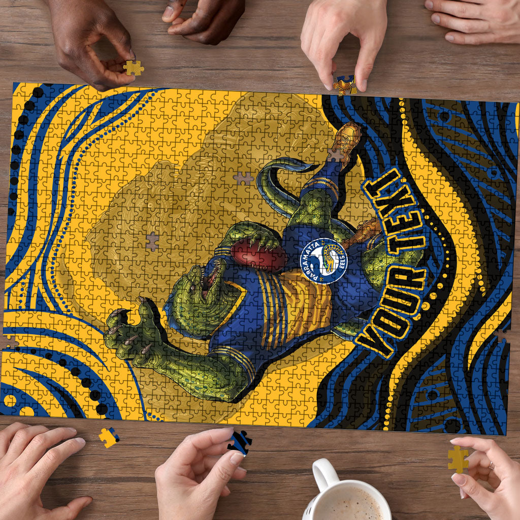 Personalized Parramatta Eels Puzzle Aboriginal Dot Art - Dreamtime Rugby Mascot