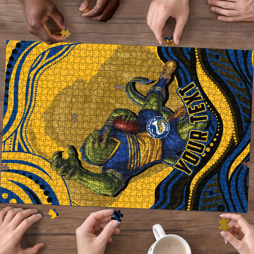 Personalized Parramatta Eels Puzzle Aboriginal Dot Art - Dreamtime Rugby Mascot