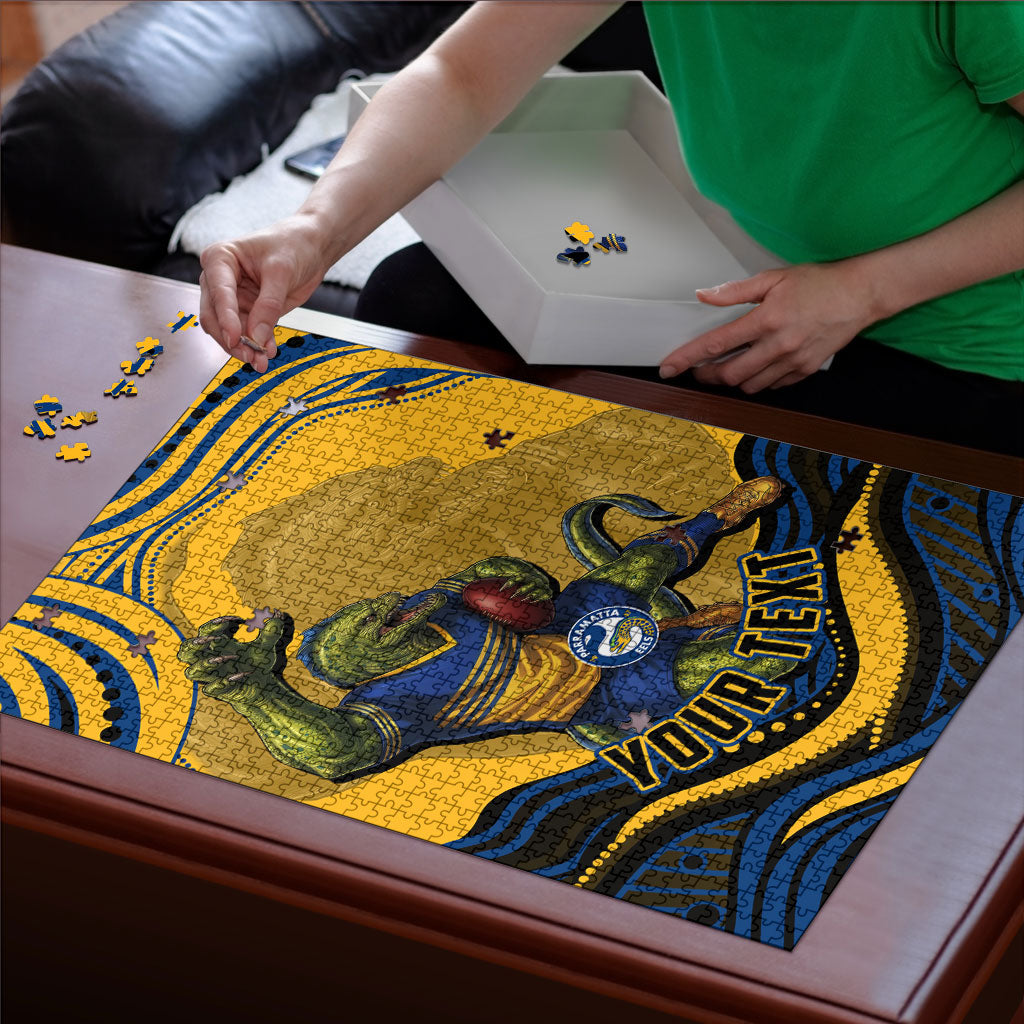 Personalized Parramatta Eels Puzzle Aboriginal Dot Art - Dreamtime Rugby Mascot
