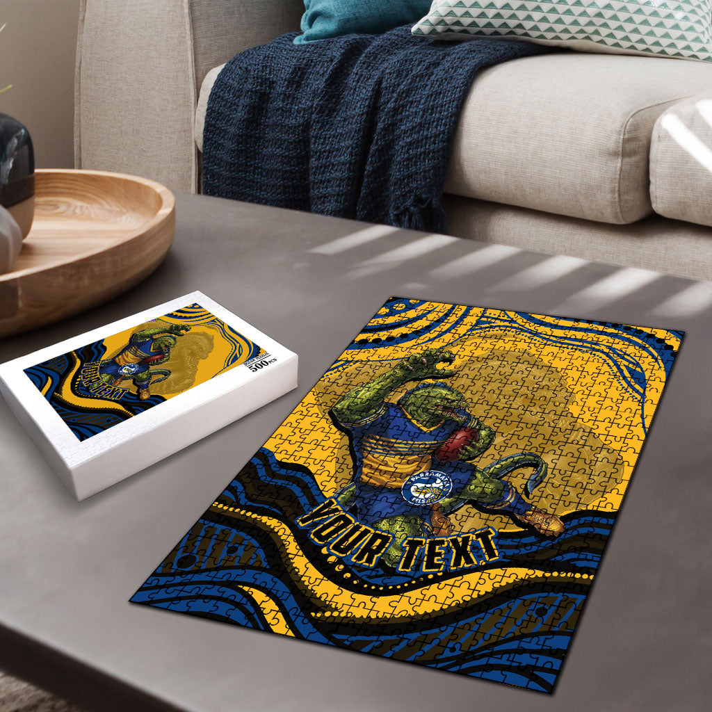Personalized Parramatta Eels Puzzle Aboriginal Dot Art - Dreamtime Rugby Mascot