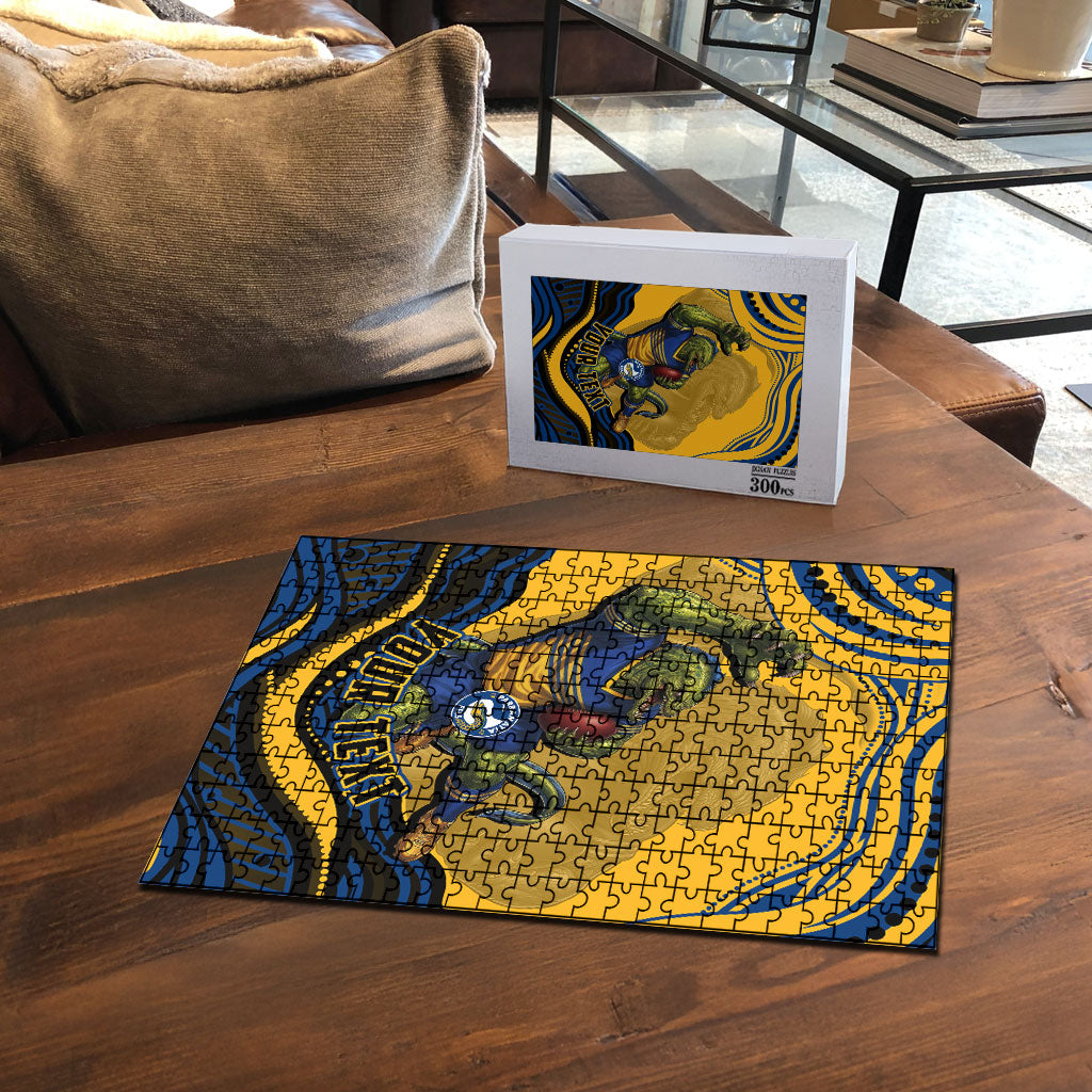 Personalized Parramatta Eels Puzzle Aboriginal Dot Art - Dreamtime Rugby Mascot