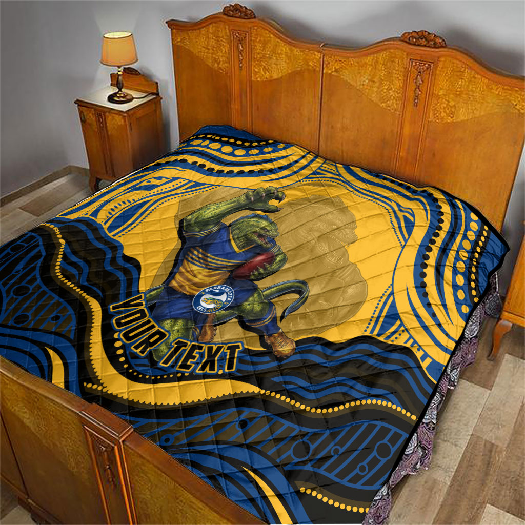Personalized Parramatta Eels Quilt Aboriginal Dot Art - Dreamtime Rugby Mascot