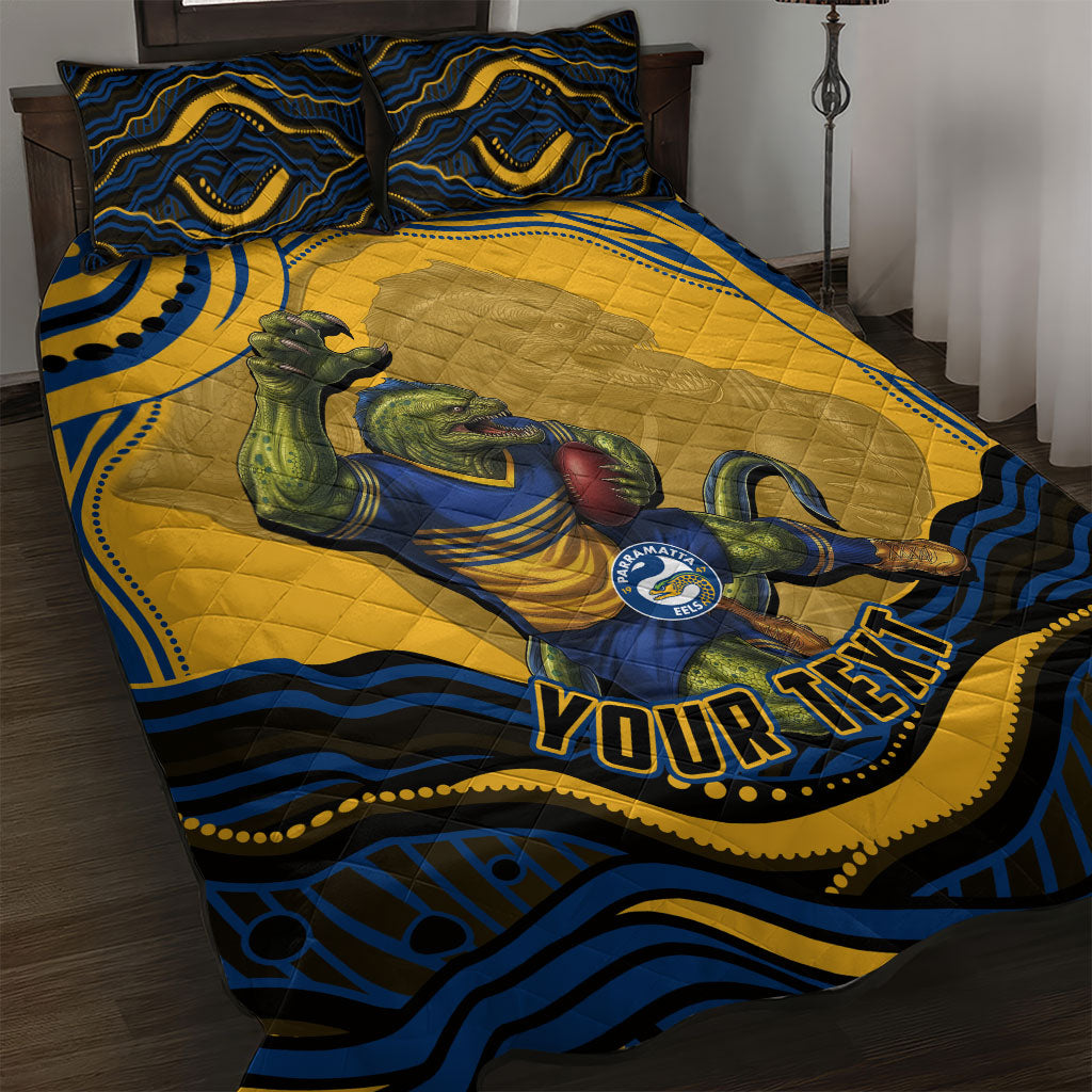 Personalized Parramatta Eels Quilt Bed Set Aboriginal Dot Art - Dreamtime Rugby Mascot