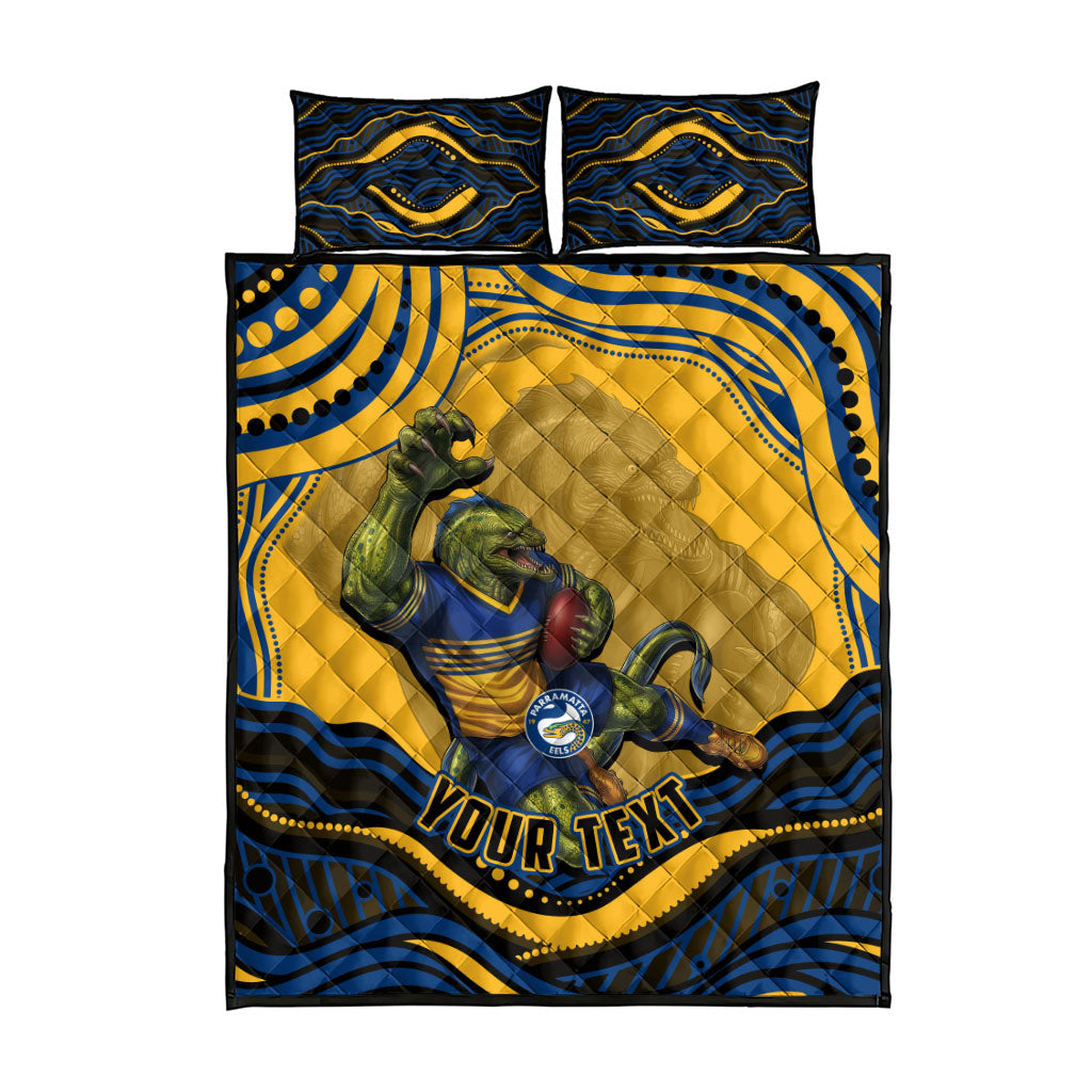 Personalized Parramatta Eels Quilt Bed Set Aboriginal Dot Art - Dreamtime Rugby Mascot