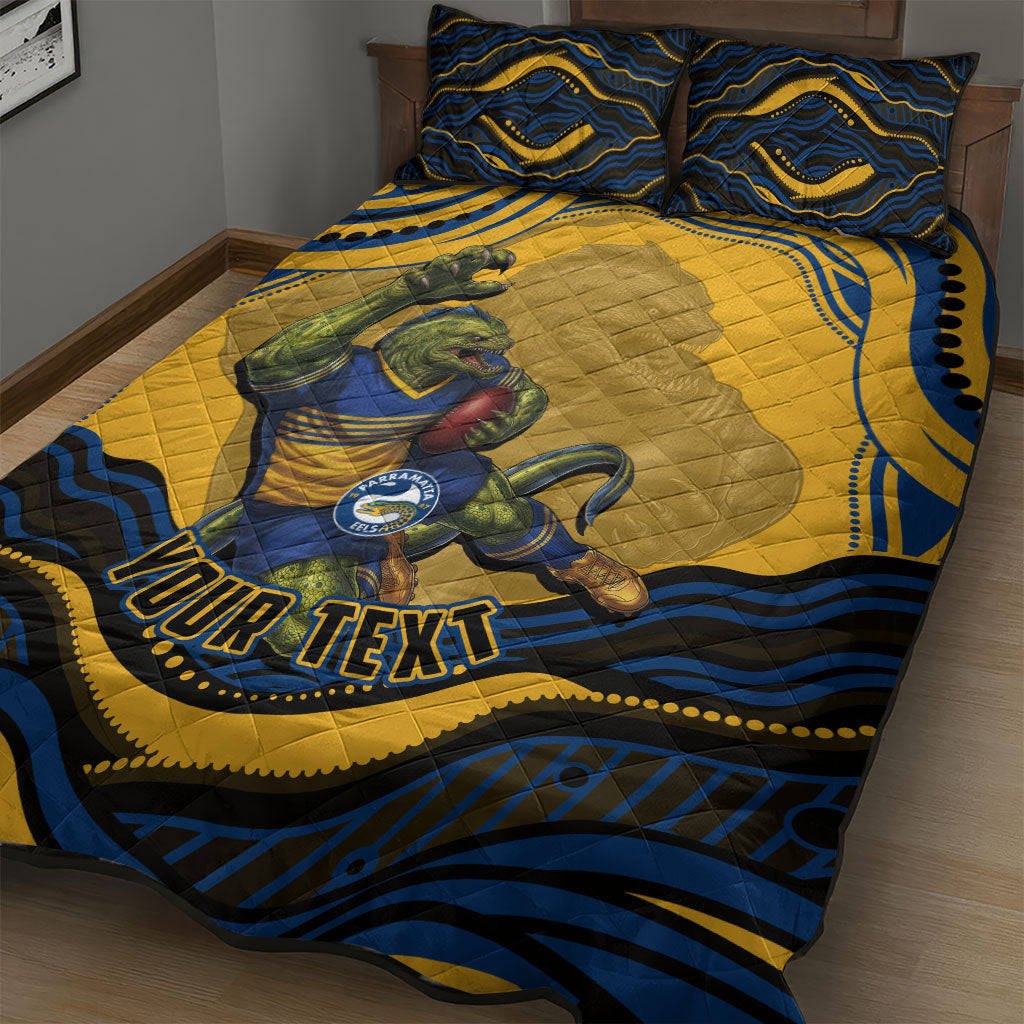 Personalized Parramatta Eels Quilt Bed Set Aboriginal Dot Art - Dreamtime Rugby Mascot
