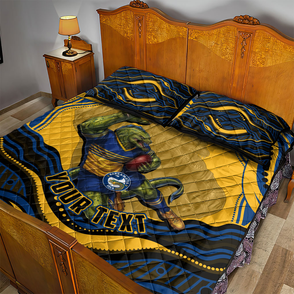 Personalized Parramatta Eels Quilt Bed Set Aboriginal Dot Art - Dreamtime Rugby Mascot