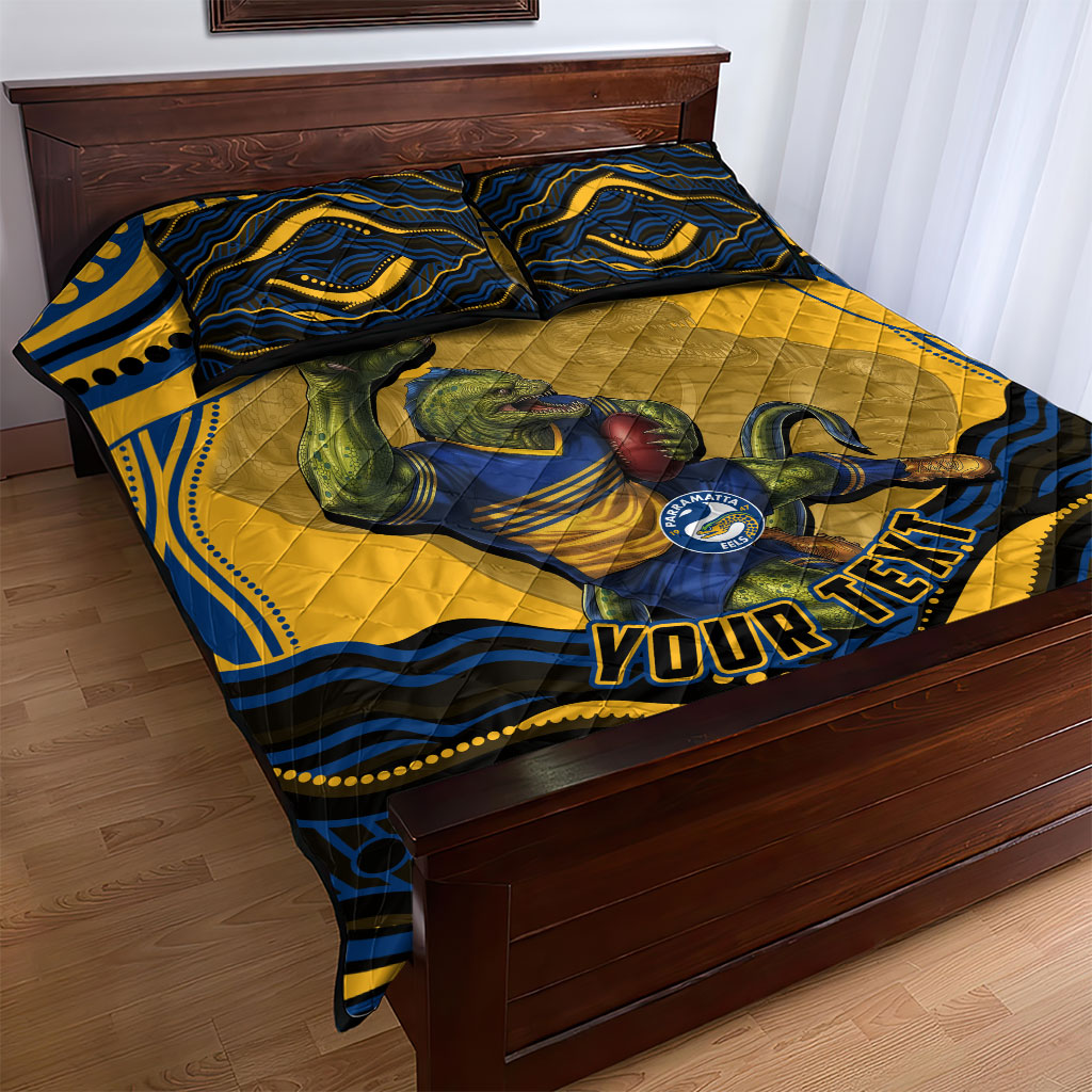 Personalized Parramatta Eels Quilt Bed Set Aboriginal Dot Art - Dreamtime Rugby Mascot