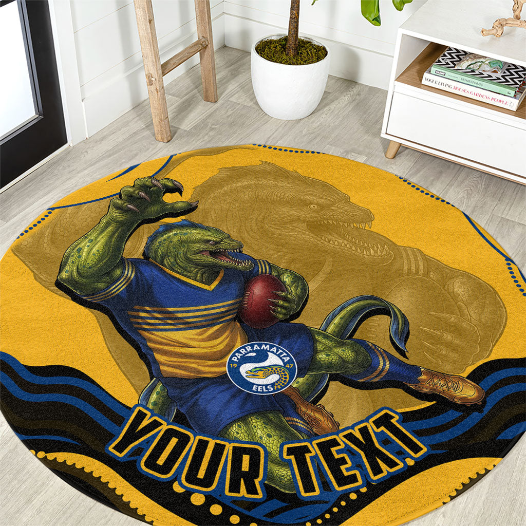 Personalized Parramatta Eels Round Carpet Aboriginal Dot Art - Dreamtime Rugby Mascot