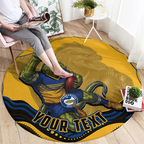 Personalized Parramatta Eels Round Carpet Aboriginal Dot Art - Dreamtime Rugby Mascot
