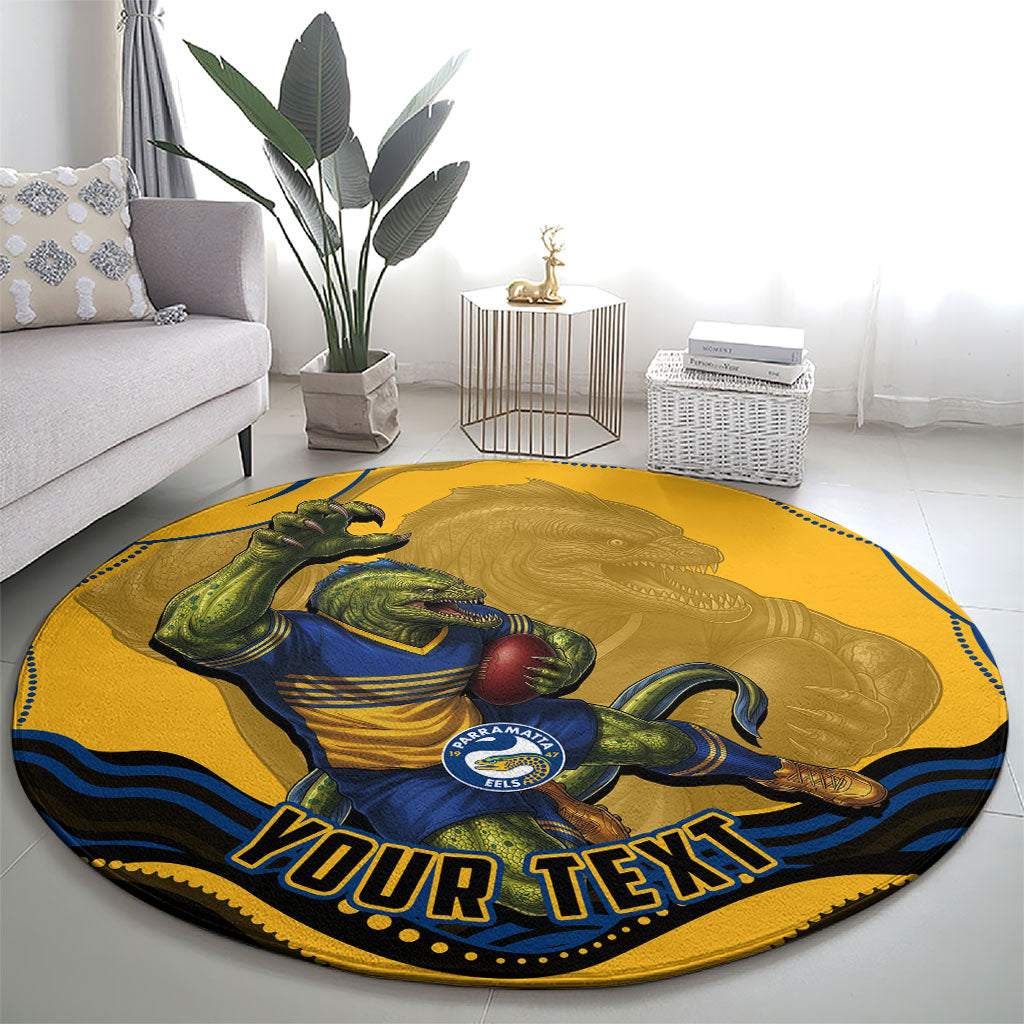 Personalized Parramatta Eels Round Carpet Aboriginal Dot Art - Dreamtime Rugby Mascot
