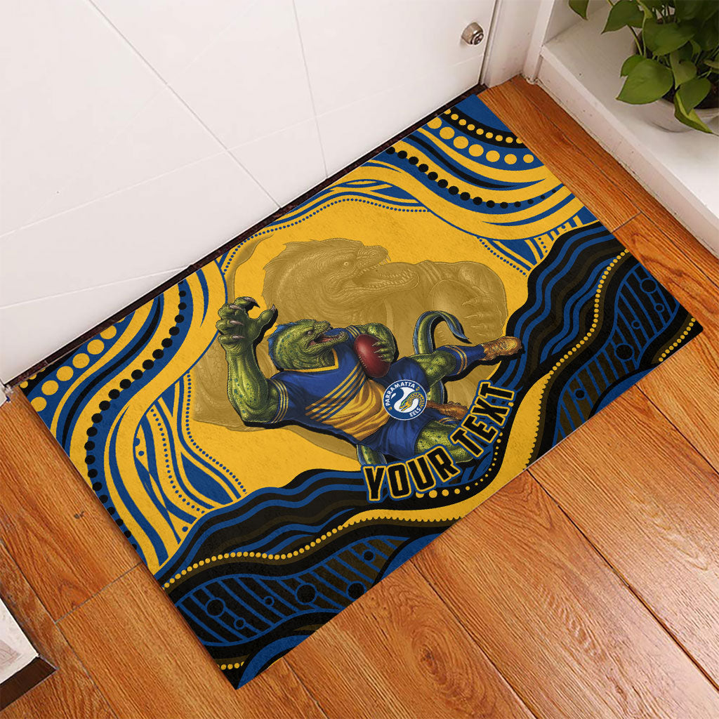 Personalized Parramatta Eels Rubber Doormat Aboriginal Dot Art - Dreamtime Rugby Mascot