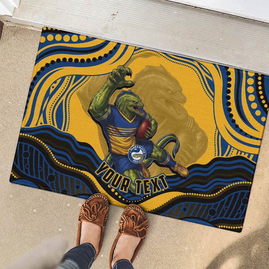 Personalized Parramatta Eels Rubber Doormat Aboriginal Dot Art - Dreamtime Rugby Mascot